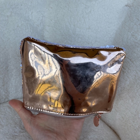 Sequin Rose Gold Clutch Macy's Rose Gold Sequined Cosmetic Pouch - Picture 6 of 9